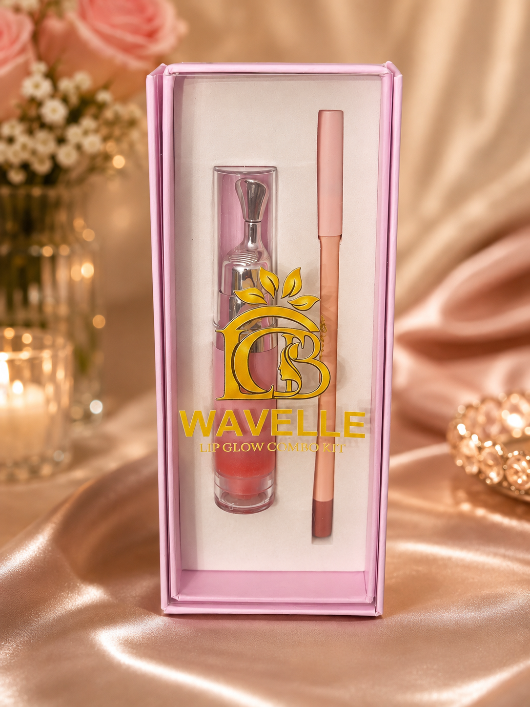 Peach coral lipgloss with lip liner